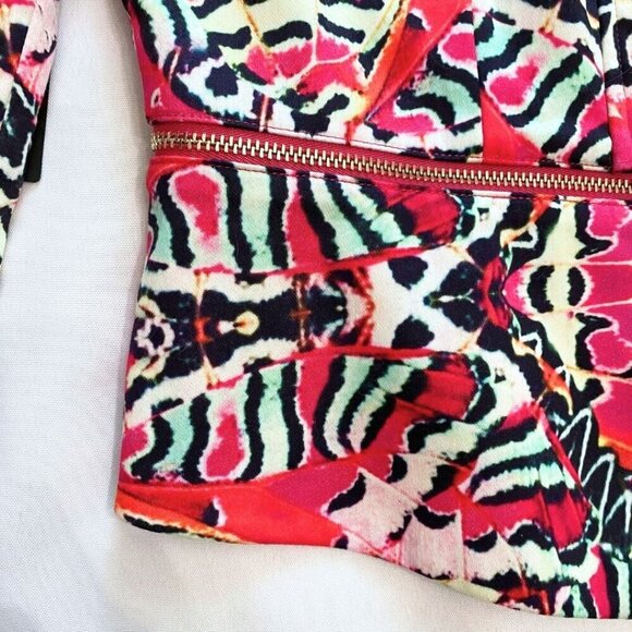 NWT MARCIANO PINK COLORFUL ABSTRACT PRINT ZIPPED HEMLINE ASYMMETRICAL JACKET - 4 - Picture 10 of 11
